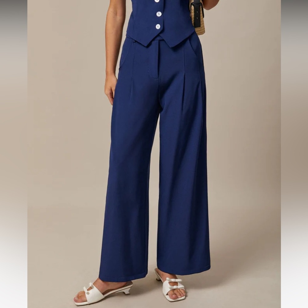 Rihoas The Navy High Waisted Straight Pants